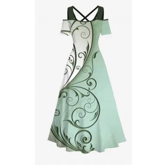 SHEIN Dresses & Skirts - Maxi Dress Green/white/dark Green Patterned Size XXL NWT